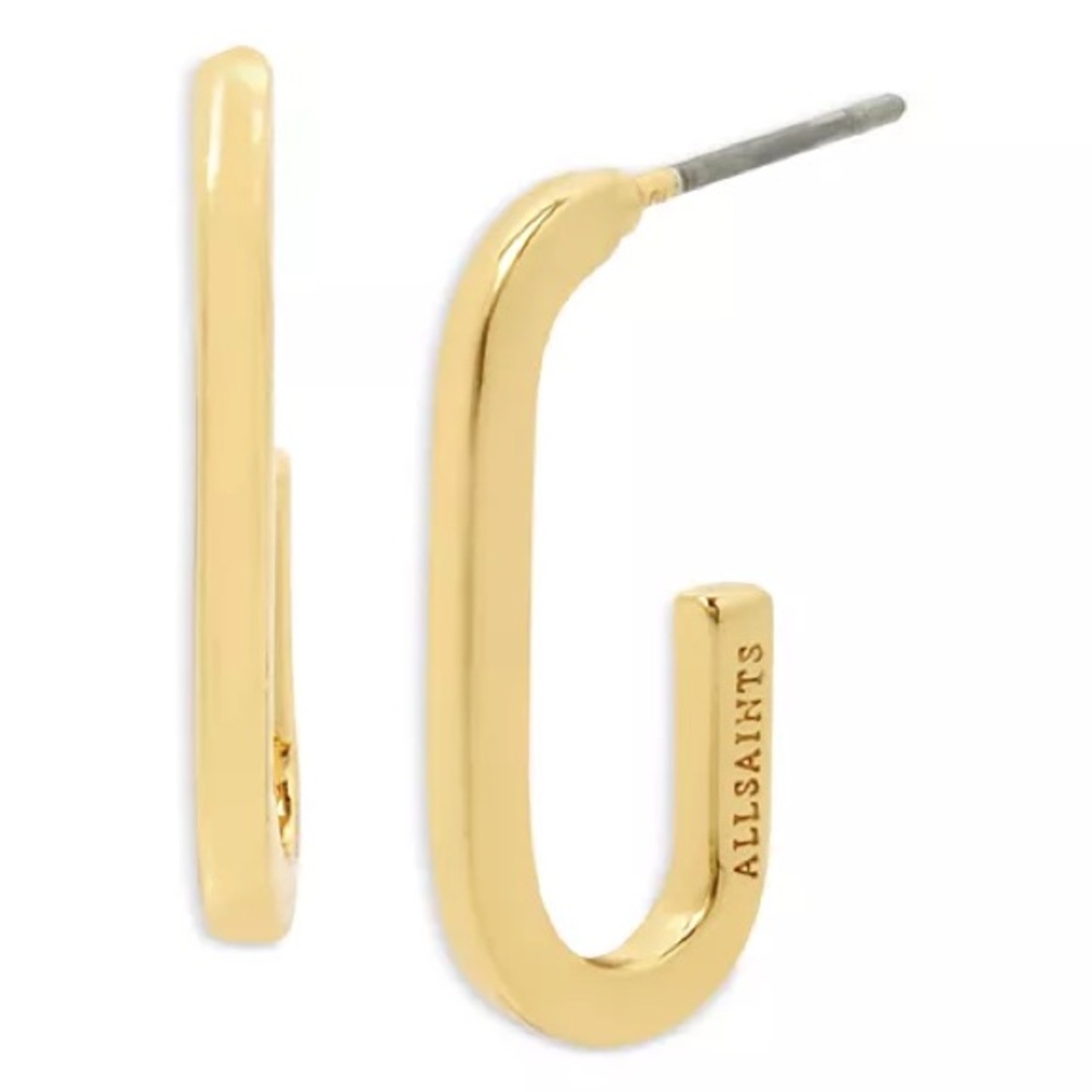 ALLSAINTS Small Open Oval Hoop Earrings Polished Gold Tone